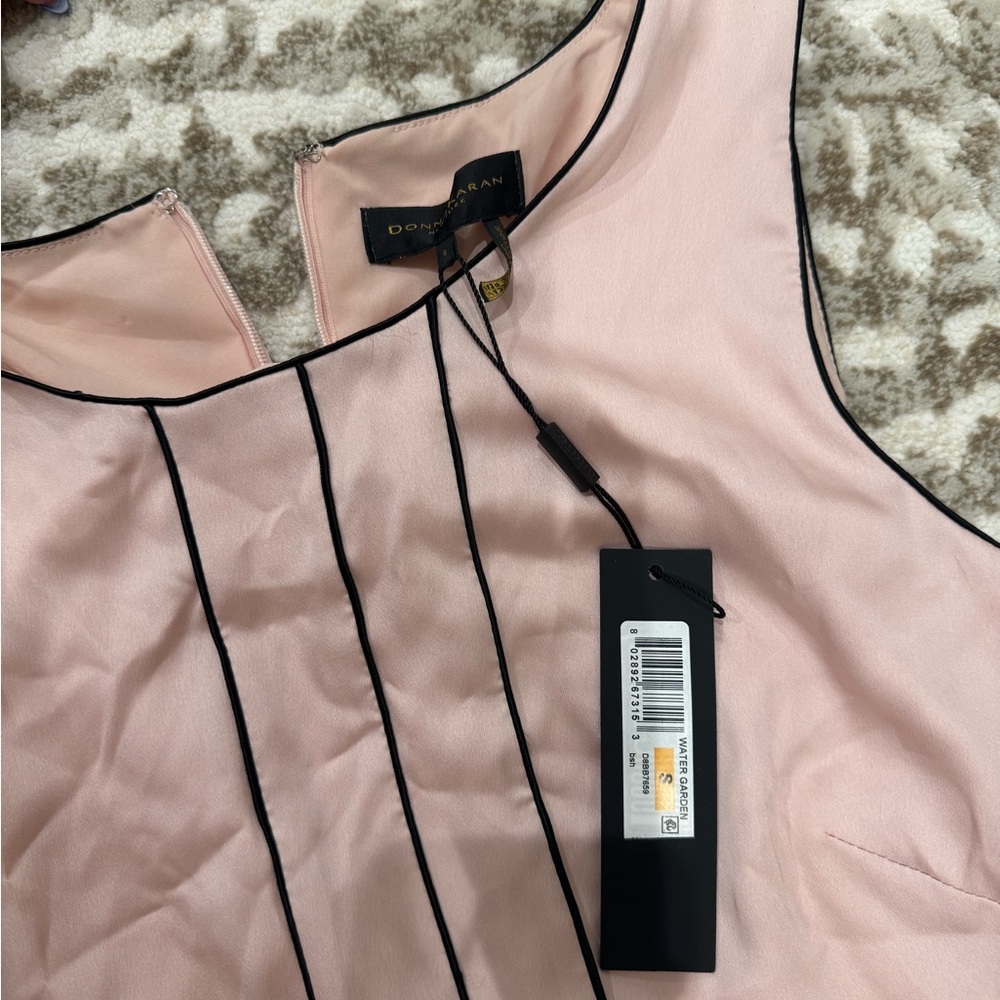 NWT Vintage Donna Karan Satin Baby Pink and Black High-low Handkerchief Dress - Picture 3 of 5